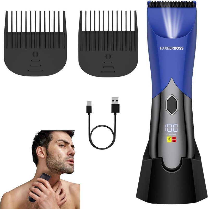 BarberBoss Men’s Groin & Body Trimmer, Dual Speed, Waterproof for