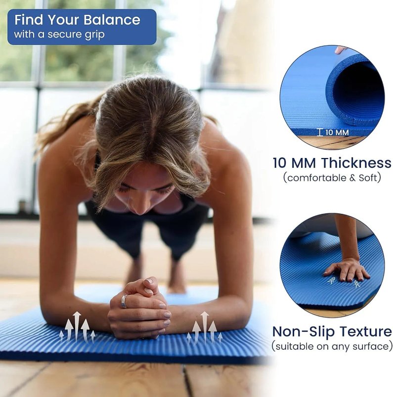 Soul Smart 10MM NBR Yoga Mat with Carry Strap for Gym & Home Workout for £2