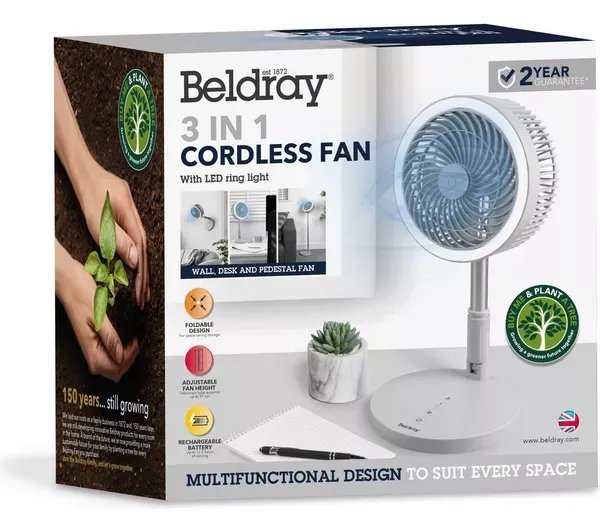 BELDRAY 3-in-1 LED Cordless Fan - Grey for £34.99