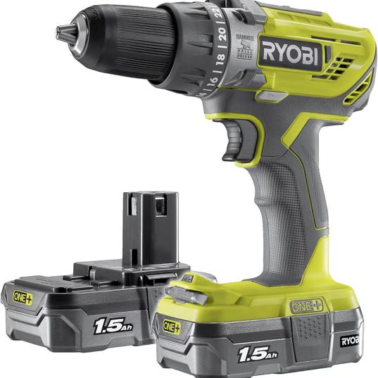RYOBI 18V ONE+ Cordless Combi Drill Kit, 2× 1.5Ah Batteries for £66.96