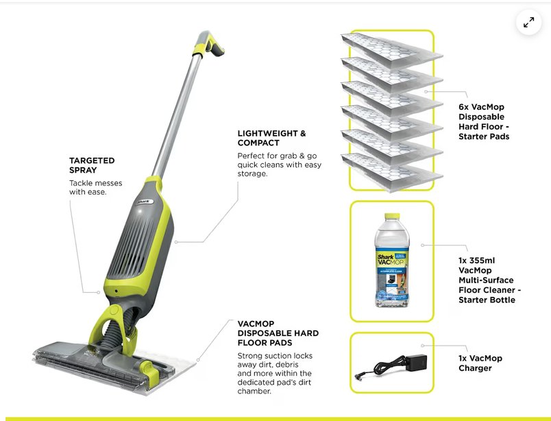 Shark VacMop 2-in-1 Cordless Vacuum Mop with Targeted Spray for £59.99 and Free Soultion worth £14.99